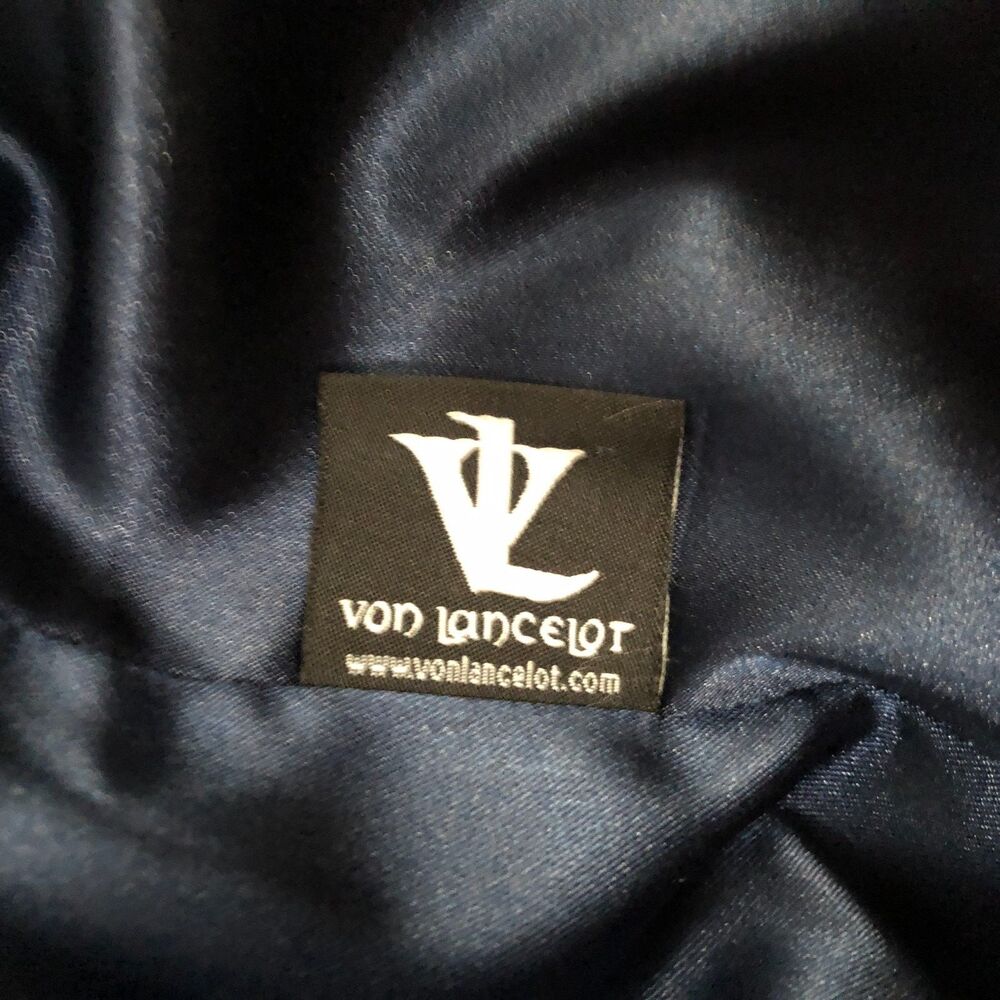 Von Lancelot Trench Coat S Navy Blue Double Breasted Jacket Military Goth Punk - Picture 15 of 16